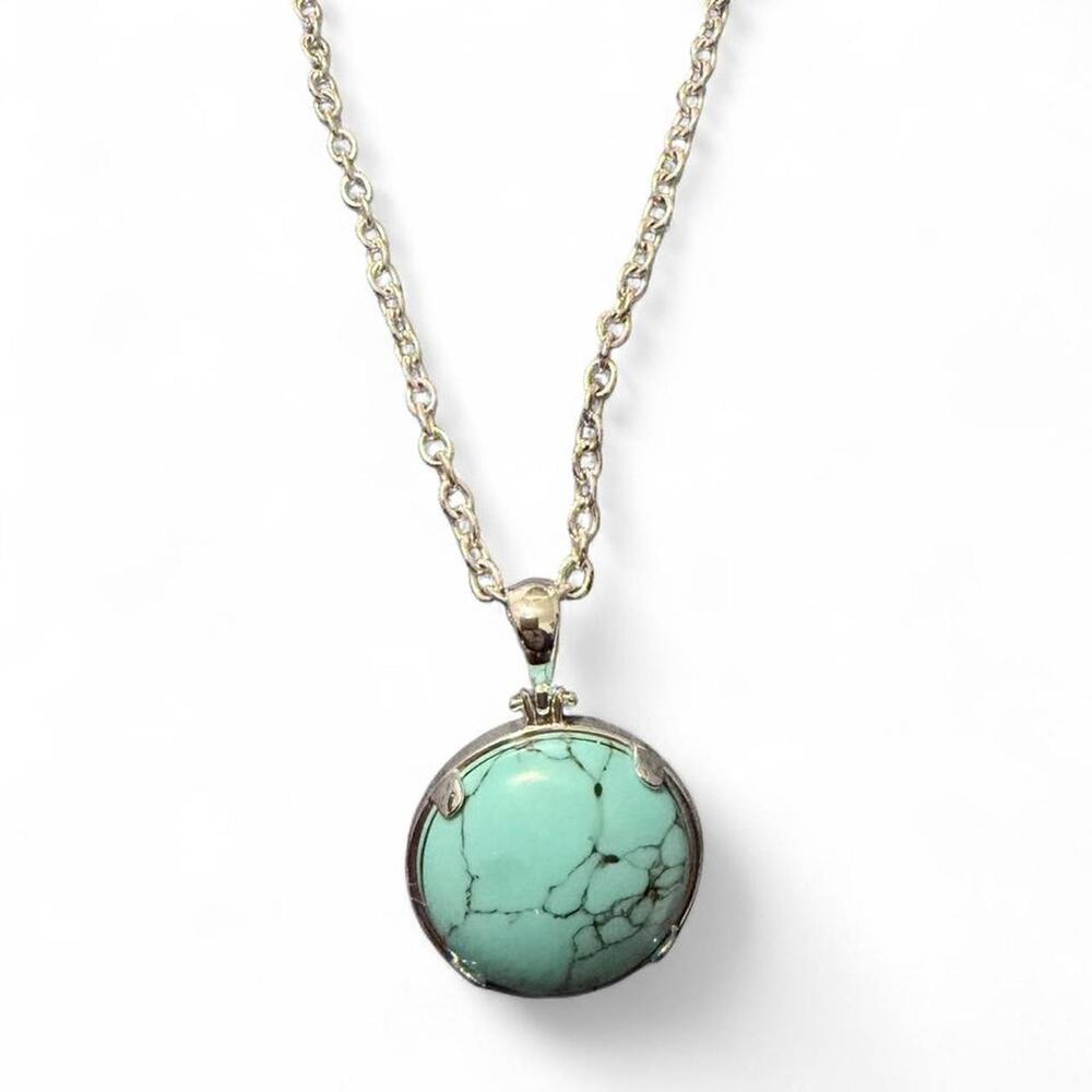 Lele Sadoughi Silver Half Moon Genuine Turquoise Pendant 32in Necklace